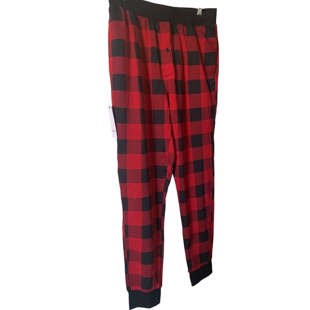 Goodfellow & Co Small Red & Black Plaid Knit Jogger Pants Tapered Fit Elastic